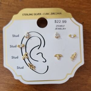 Sterling Silver Cubic Zirconia Stud Earrings Set